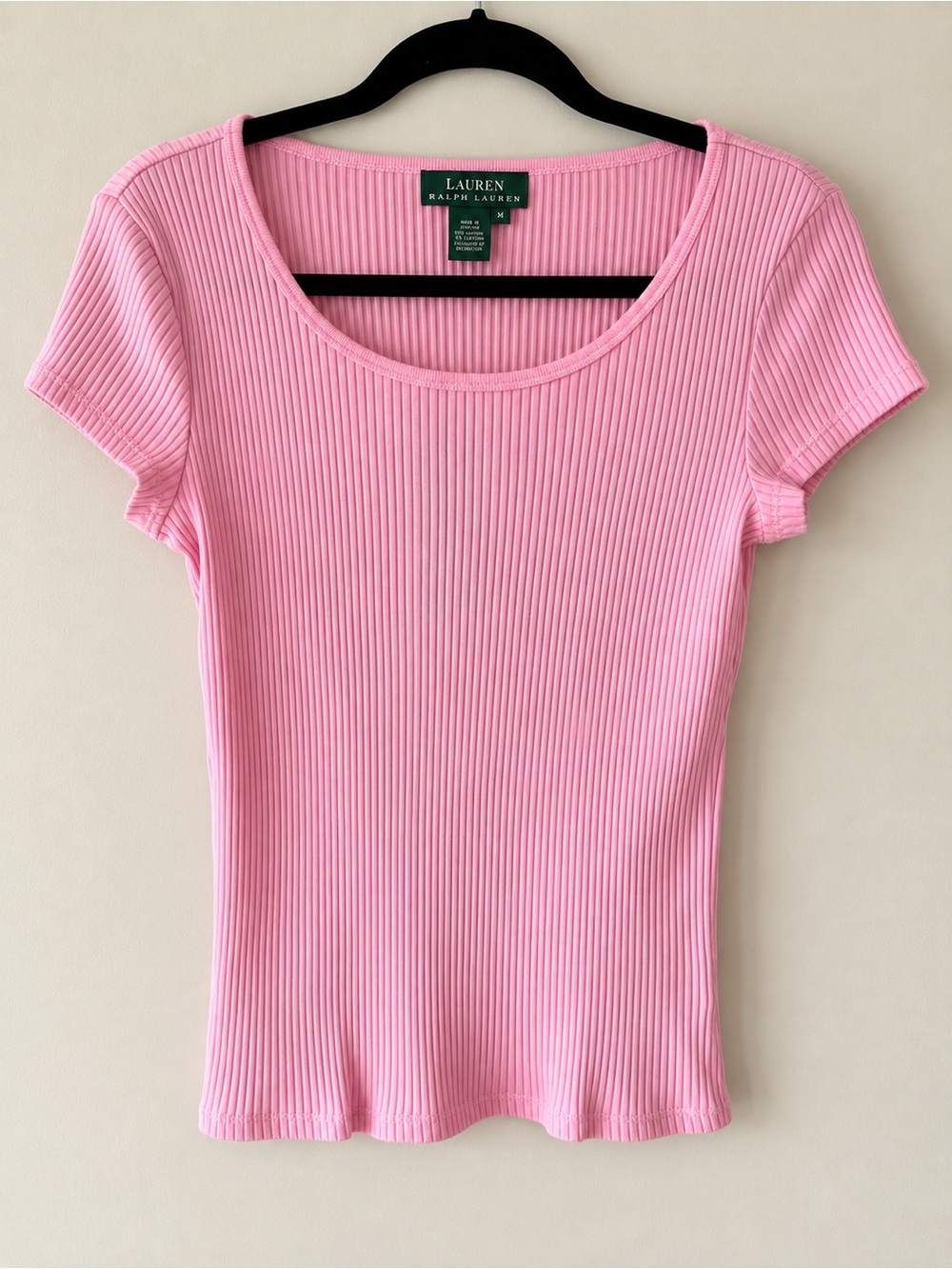Lauren Ralph Lauren Women’s Ribbed Short Sleeve Top Soft Pink M